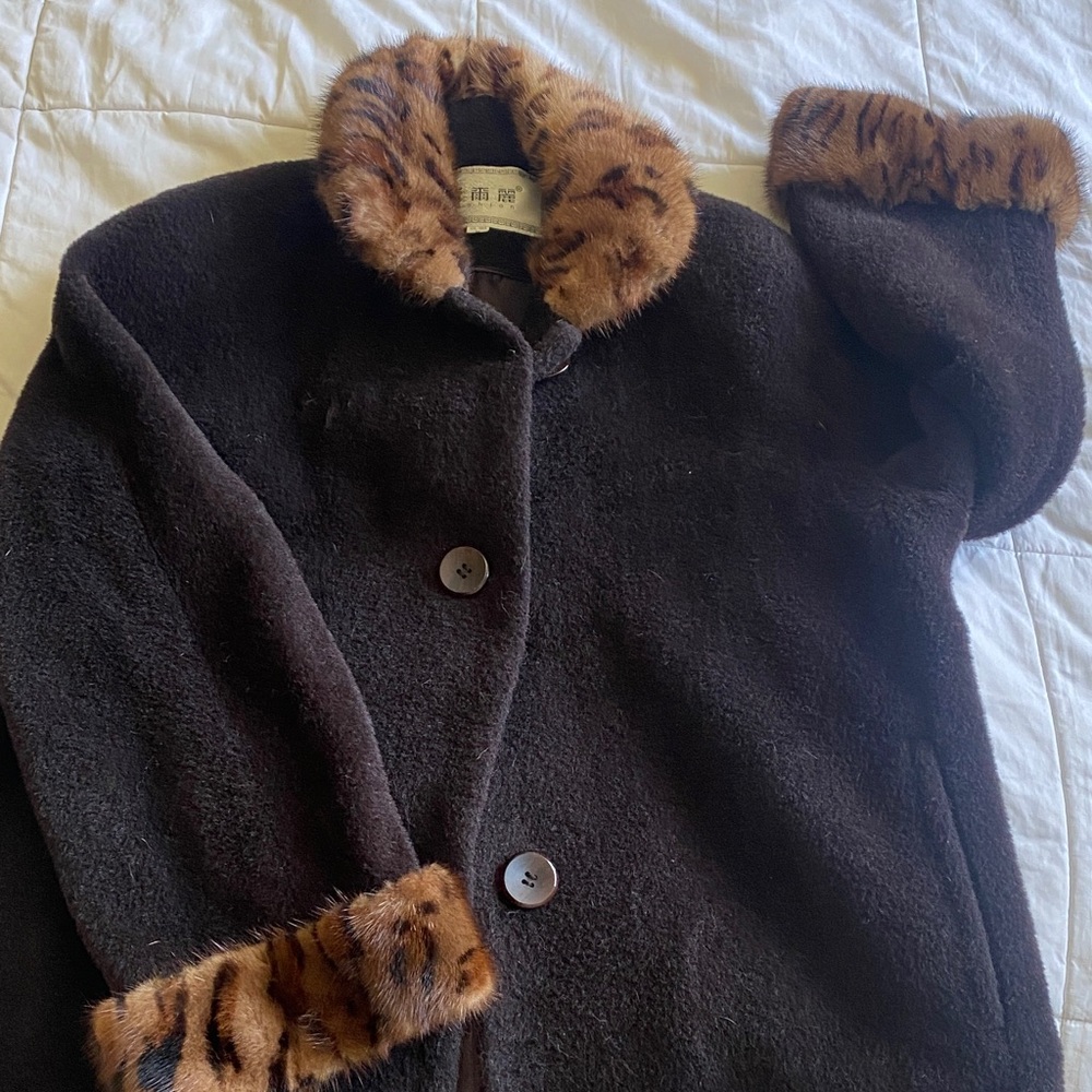 Alpaca Dark Brown Coat with Fur Accents